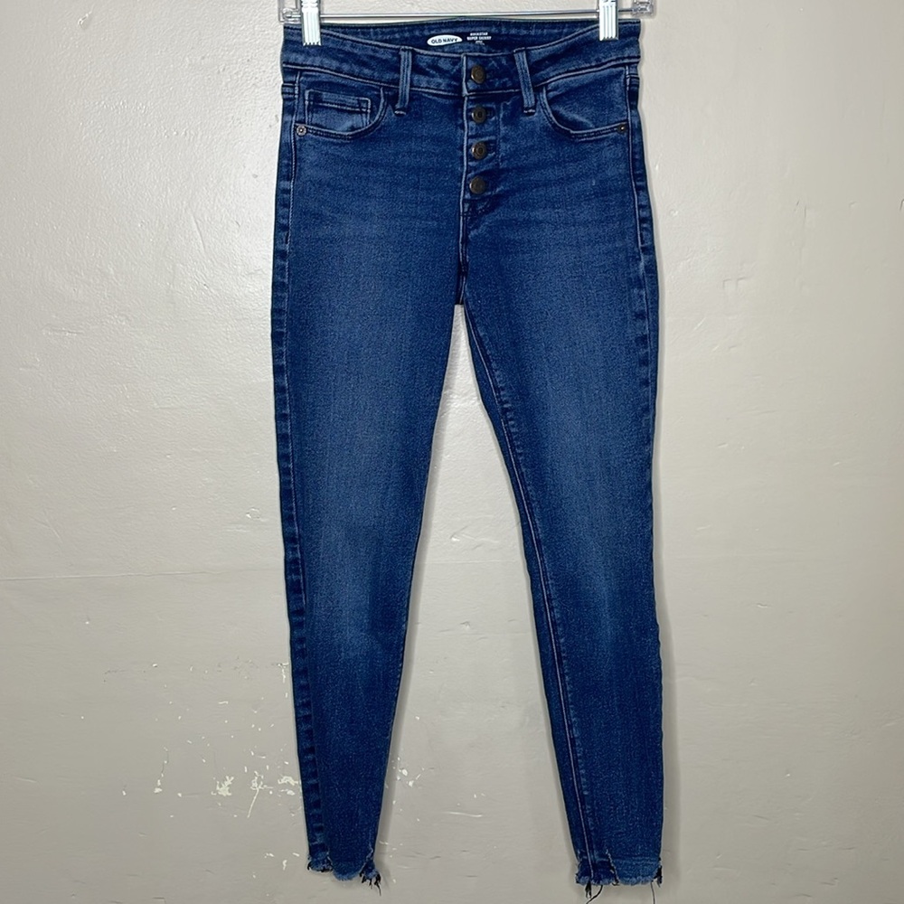 OLD NAVY Jeans ROCKSTAR Super Skinny Ankle Mid Rise Button Fly Raw Hem Size 0